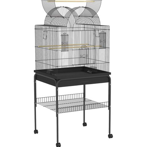 Cage à oiseaux XXL sur roulettes avec tablettes, portes verrouillables et bac amovible pour perruches, canaris et petites espèces CHICFURN (1/5)