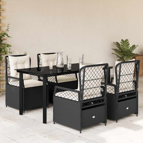 Set de muebles jardín 5 pzas con cojines ratán sintético negro
