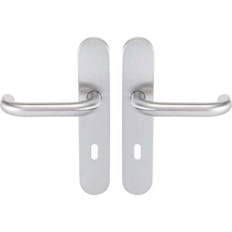 Pair Stainless Steel Backplate Handles, 195mm Center Distance, 7mm Square Spindle, for Interior Doors
