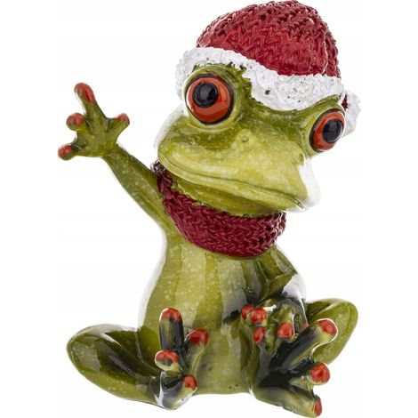 Weihnachtsfigur eines lustigen Frosches mit Elfenmütze. (1/5)