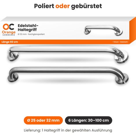 Edelstahl Haltegriff für Bad und Dusche Ø 25 mm 40 cm Edelstahl gebürstet (1/5)