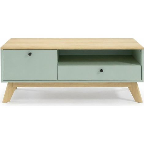 Rechteckiger Couchtisch 100x50x40 cm aus hellgrünem MDF mit Stauraum – MEUBLIV (1/5)