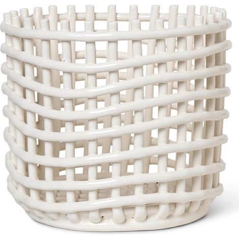 ferm-living Grand panier en céramique blanc élégant