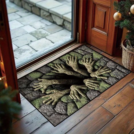 Tapis Halloween 3D illusion d'optique, motif squelette et fantôme effrayant, antidérapant, décoration sol intérieure 50x80cm (1/5)