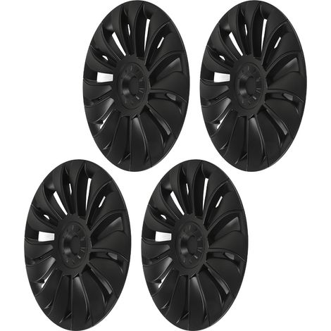 Lot de 4 enjoliveurs de roue 19 pouces style tourbillon à 14 rayons, de remplacement pour Tesla Model Y 2020 à 2023, noir mat (1/5)