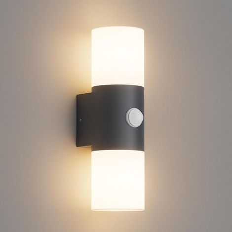 Applique Murale E27 Exterieur/Intérieure 2 flammes, Up/Down Lampe Murale Anthracite, avec Détecteur de Mouvement, IP54 Applique Mural, Applique Aluminium, Pour Jardin Entrée, Sans Ampoule (1/5)