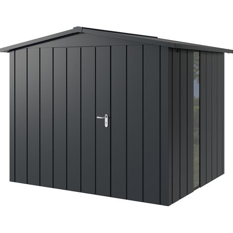 Hörmann Metall-Gerätehaus "Juno" mit Satteldach, JSD9 - Modern, 262 x 214 cm (B x T), anthrazit, mit bodentiefem Fenster, 1-flüglige Tür, Anschlag links (1/5)