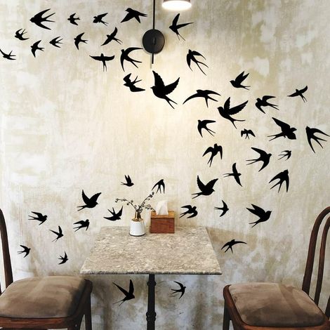 Stickers Muraux en Vinyle avec Hirondelles Volantes pour Salon Sticker Mural en Forme D'Oiseau Noir Impression pour Porte de Chambre à Coucher Autocollants Décoratifs (1/5)