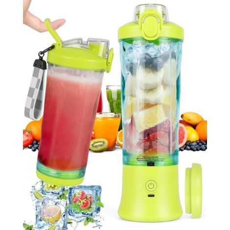 Portable Smoothie Blender 600ml with 6 Blades 4000mAh Mini Blender Can Squeeze 25 Cups of Juice for Office, Camping and Travel,Yellow (1/5)