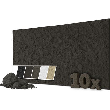 HEXIM Wandpaneele 3D Steinoptik 120x60cm – PU Wandverkleidung in Bruchstein-Felsen Kunststoff-Steinwand 2cm Stärke: 10 Paneele, A007-05  Light Black