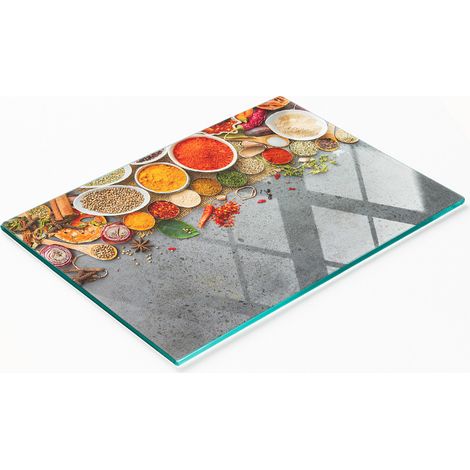 Küchenservierbrett aus Glas mit Grafik „Gewürzmischung“, 80 x 52 cm (1/5)