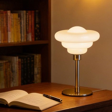 Lampe de table en fer, aluminium et verre, idéale pour les tables de chevet, lampe de table LED 3 couleurs avec interrupteur de commande filaire. (1/5)