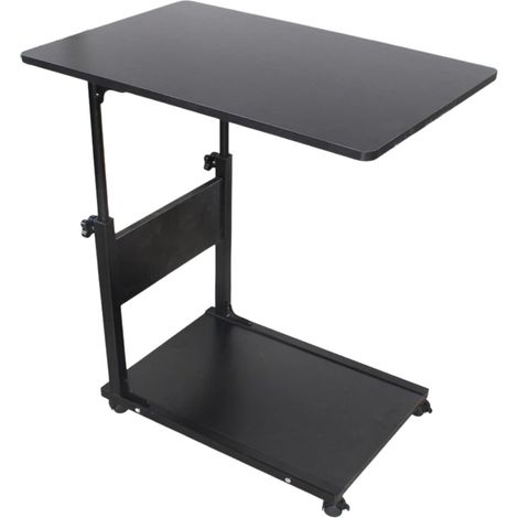 Tavolino laterale regolabile con ruote, 55-80 cm - Tavolino d'appoggio per divano o letto con vassoio, tavolino da comodino ospedaliero su ruote, in MDF e acciaio (1/5)
