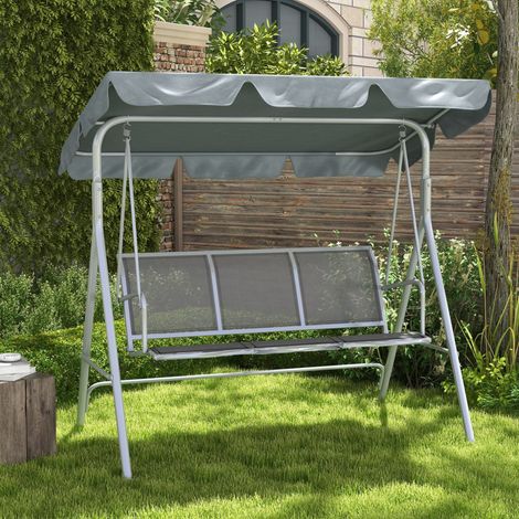 Balancelle de jardin 3 places en métal gris avec toit réglable, 170x110x153 cm (1/5)