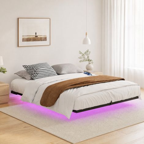 Letto matrimoniale 160x200 cm in metallo nero con LED per camera, senza materasso - FLORAGRACE (1/5)