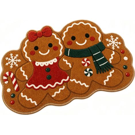 Tapis de Noël en Velours 40 × 60 cm, Motif Bonhomme en Pain d’Épices, Antidérapant et Lavable en Machine, Salle de Bain et Entrée (1/5)