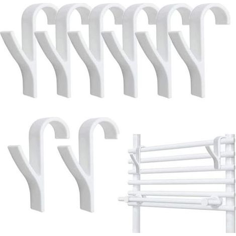 Lot de 8 Crochet pour Radiateurs, Porte serviette salle de bain, Radiateur Sèche-serviettes, crochet porte serviette pour radiateur, crochet seche serviette (Blanc) (1/4)