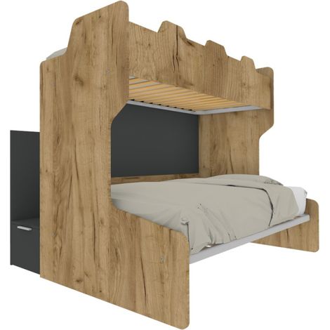 Letto a castello salvaspazio con scala contenitore - 1 Piazza e mezza + singolo - Quercia e basalto