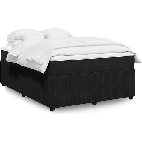 vidaXL Sommier à lattes de lit avec matelas Noir 140x190 cm Velours (1/5)
