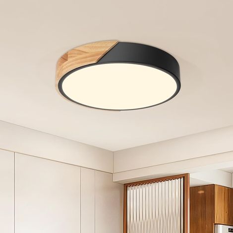 1 Plafonnier LED Rond Bois Noir 24W Ø30cm Lumière Chaude 3000K Intérieur Salon Chambre Cuisine (1/5)
