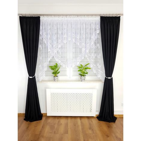 Cortina marquesina de dos capas decorada con encaje guipur, 160 cm. (1/5)