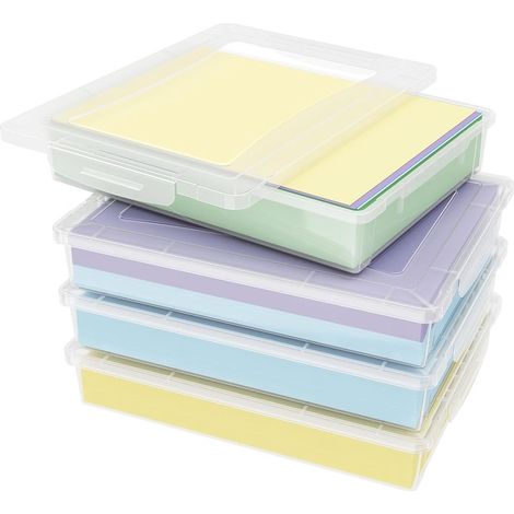 Lot de 4 Boite de Rangement A4 avec Couvercle, Boite Rangement Document Papier, Boite Archives Carton Plastique, Boîtes de Stockage, Caisse de Rangement, Boite Classement, Transparent (1/4)
