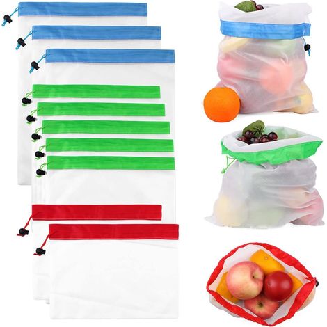 10 Sacs en Maille pour Courses, Sacs Réutilisables Écologiques pour Fruits, Sacs en Maille Portables (1/4)