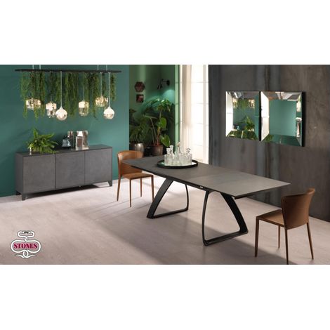 Tavolo Allungabile Barret Grigio Scuro 170/270x90 cm in HPL su MDF con Gambe in Metallo Verniciato Nero - Design Moderno Funzionale (1/5)