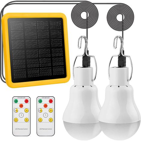 Lampes solaires Ampoules avec télécommande 2PCS&3,5M de câble2, 130Lumen Lampes rechargeables pour l'extérieur intérieur, suspendues LED Lanterne solaire pour jardin Urgence Poulailler Camp Voyage (1/5)
