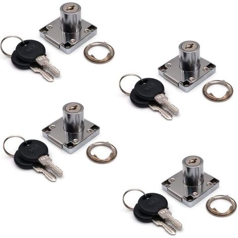 Lot de 4 serrures de placard et tiroir avec 2 clés, cylindre de serrure de meuble, serrure à came en alliage de zinc pour porte, armoire, tiroir, boîte aux lettres (22 mm)-- (1/5)