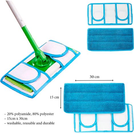 Balai à franges Swiffer bleu, balai à franges pour le nettoyage à chaud des sols, petit modèle plat, bleu (1/5)