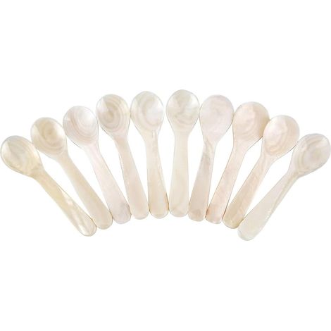 Lot de 10 cuillères à caviar nacrées pour œufs, caviar, glace et café, 7 cm x 2,1 cm, blanches (1/5)