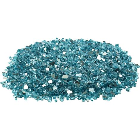 Mophorn Feuerglas, 20 Pfund / 9 kg hitzebeständige Kaminsteine, 1/2 Zoll reflektierendes und rauchfreies Feuerstellenglas, glänzende dekorative Landschaftssteine für Feuerstellentische, Aquablau
