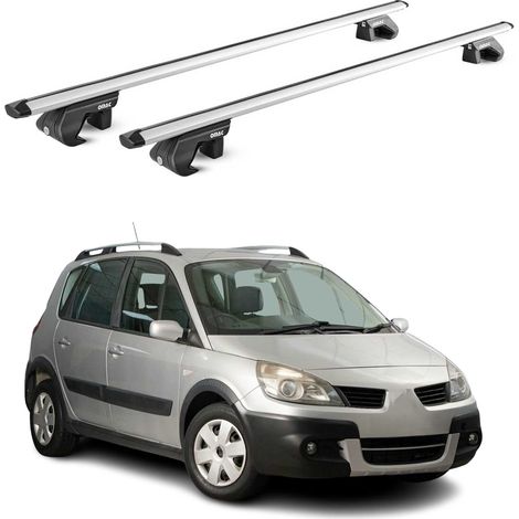 OMAC Dachträger Aluminium TÜV geprüft für Renault Scenic II Conquest 2007-2009 – Für Standard Dachreling – T Nut – Max 90 kg – 2 Schlösser Silber (1/5)