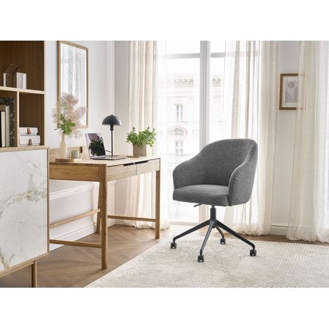 BOBOCHIC - Chaise de bureau SOPHIE tissu chiné et pietement à roulettes avec hauteur ajustable Gris foncé (1/5)