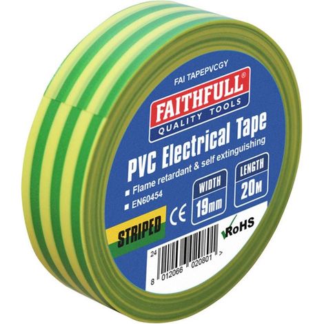 Faithfull PVC Electrical Insulation Tape 19mm x 20m Green/Yellow