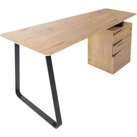 Escritorio recto LUNISSIA 160 cm efecto madera clara con cajonera de 3 cajones y pie en metal negro – Diseño (1/5)