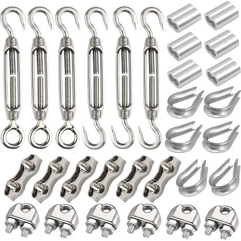 M4 Turnbuckle Set of 30 with M4 Stainless Steel Turnbuckle 3mm Stainless Steel Wire Rope Clamp 3mm Spade and 3mm Aluminum Crimping Pliers for Tensioned Cable (1/5)