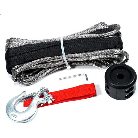 Fune per verricello sintetica da 1/4" x 50 piedi, capacità 7000 libbre, con gancio e fermo per ATV e UTV (grigio)