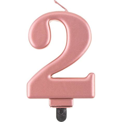 Vela número 2, oro rosa metalizado, 8 cm (1/2)