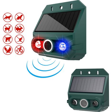 Alarme solaire à détecteur de mouvement avec répulsif pour animaux, lumière stroboscopique, sirène 129 dB, 4 modes, étanche IP55, dispositif de sécurité pour cour, ferme, jardin et extérieur (lot de 2 (1/5)