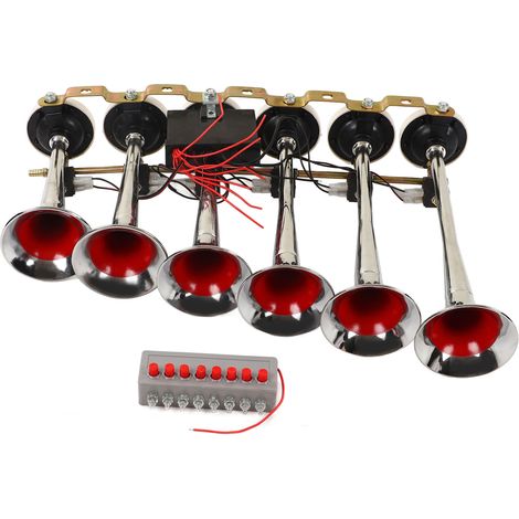 Kit de 6 trompettes avertisseur air comprimé 12V 24V 160dB très fort pression 0.5-0.8Mpa métal pour camions bus bateaux (1/5)