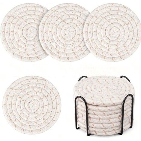 Set mit 8 Untersetzern (inkl. Aufbewahrungsgestell), wasserabsorbierende Untersetzer, für Couchtische, minimalistisches Set aus gewebten Baumwoll (1/5)