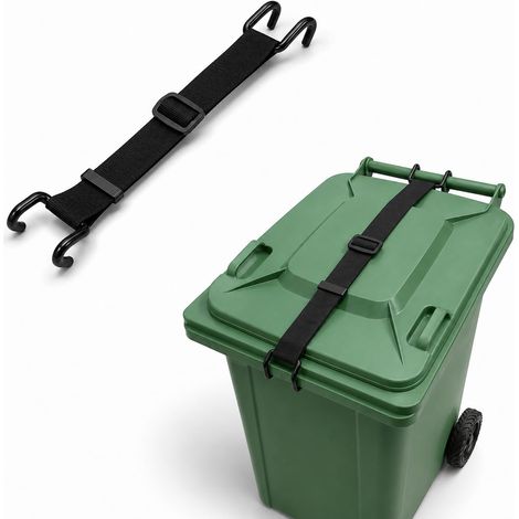 Sangle élastique de verrouillage pour poubelles compatible avec les poubelles de 100 à 360 litres équipée de doubles crochets et d'un système élastique (50–89 cm) (1/5)