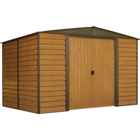 Abri métal Habrita Foresta Arrow Woodridge 7,57m2 toit 2 pentes imitation bois (1/4)