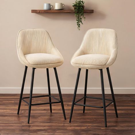 Tabouret de bar beige en velours côtelé Acier 52 x 49 x 88 cm (1/5)