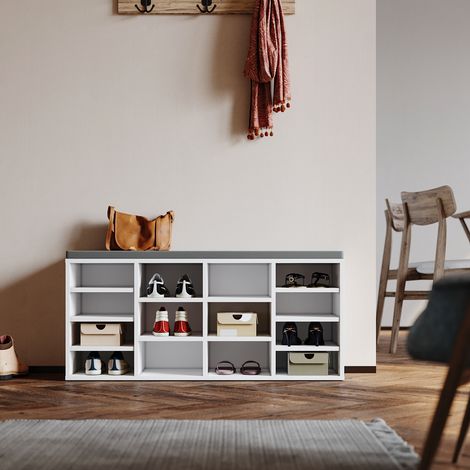 ELEGANT Shoe Racks with Cushions, Adjustable 14 Compartments, Widely Used as a Bookshelf or Decorative Shelf, White, 103.5x300x480mm (1/5)