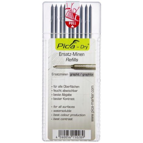 Estuche con 10 minas Dry, grafito, en blister PICA 4030/SB