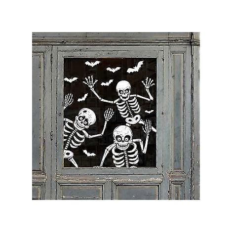 SZTXJ 4 Bögen Halloween-Fensteraufkleber, Skelett-Fensteraufkleber, Halloween-Fensterdekorationen für Glaswände, Halloween-Spuk