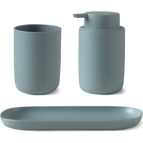 Set accessori bagno 3 pz con dispenser portaspazzolino e vassoio verde acqua - Taki (1/5)